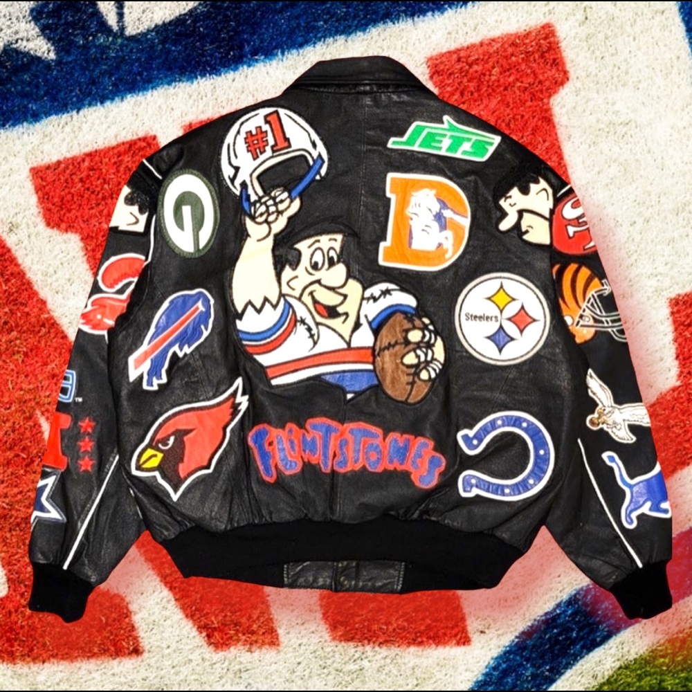 💎Vintage 💎 Montana Toons NFL 🏈 Leather Bomber 🧥